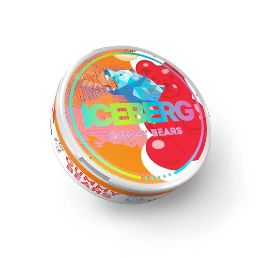Colorful Iceberg Gummy Bears by NikoPouches.dk, featuring vibrant, chewy gummy bears in various bright colors and flavors.