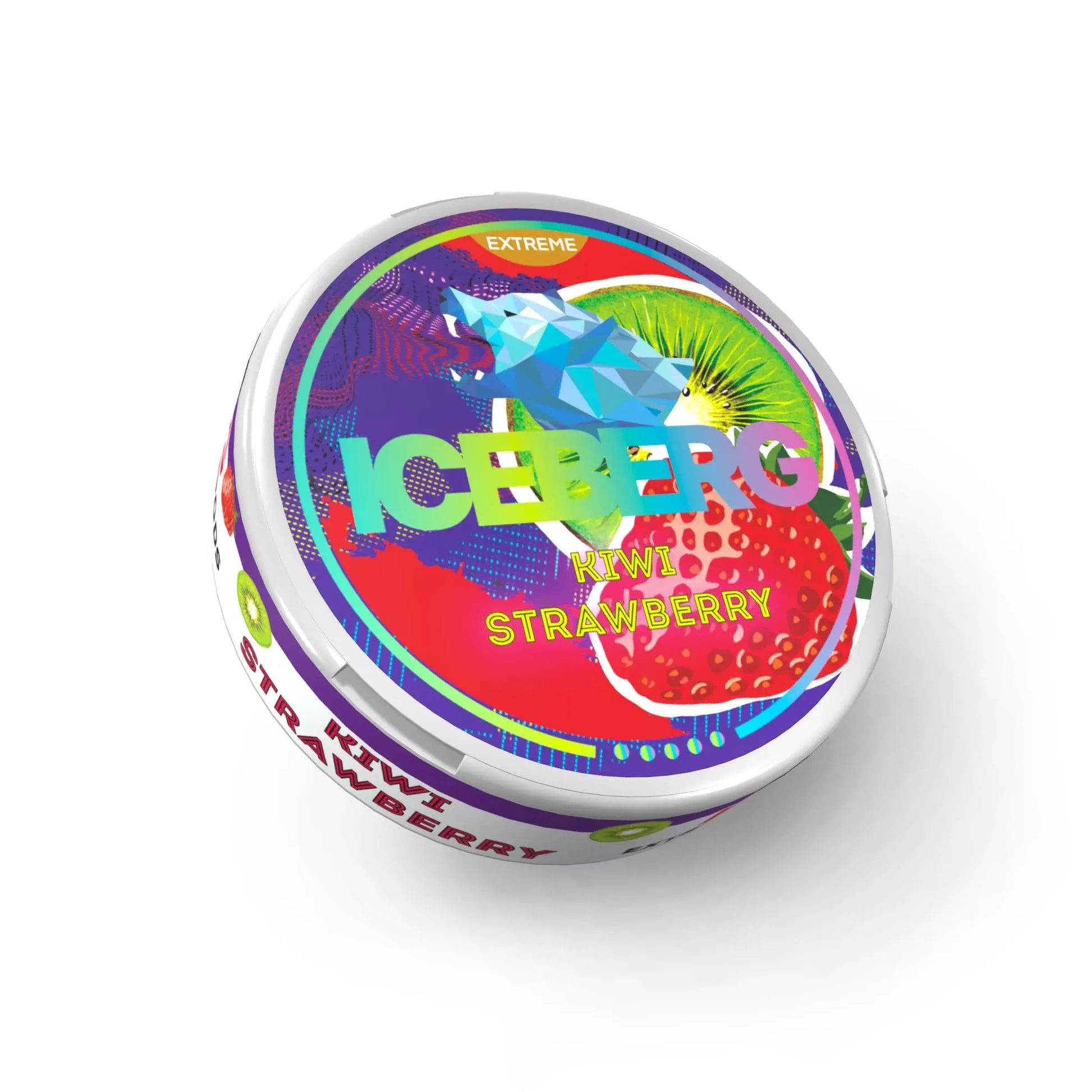 Iceberg Kiwi Strawberry flavored pouch drink by NikoPouches.dk, showing a vibrant kiwi and strawberry beverage in a sealed pouch.