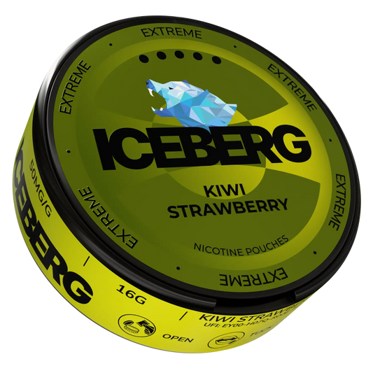 NikoPouches.dk Iceberg Kiwi Strawberry pouch showing fresh kiwi and strawberry flavor on the front packaging.