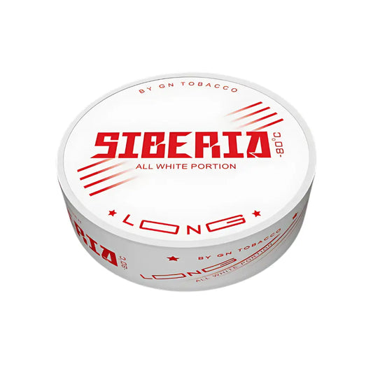 White Siberia All Long pouch from NikoPouches.dk, featuring a sleek, elongated design with a smooth white finish.