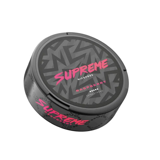 Fresh ripe raspberry from Supreme by NikoPouches.dk, showcasing vibrant red berries with textured surface.