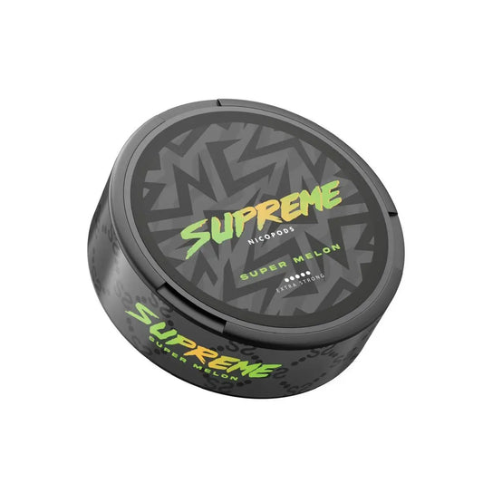 NikoPouches.dk Supreme Super Melon pouch with colorful melon design and vibrant packaging.