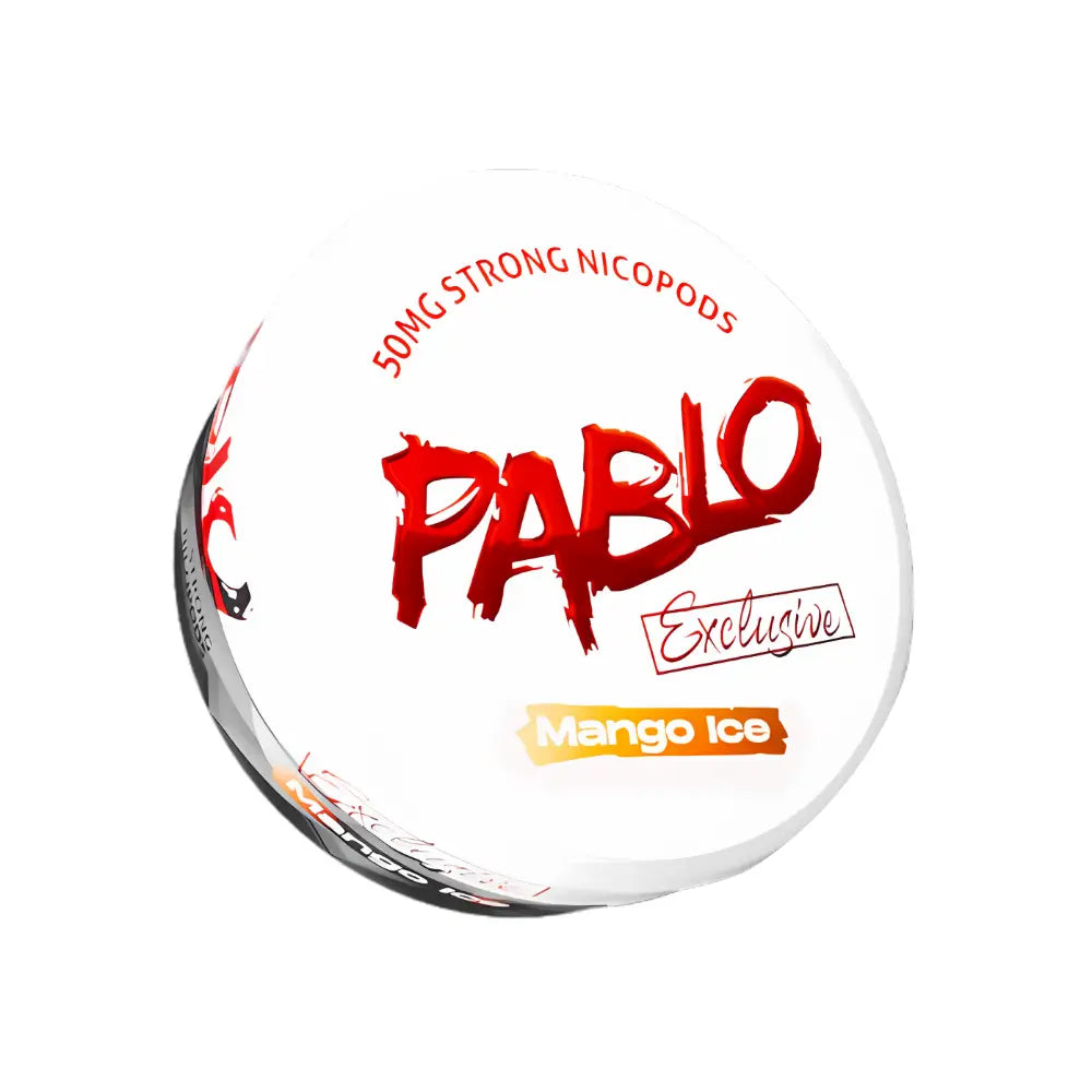 White pouch of NikoPouches.dk Pablo Exclusive Mango Ice pouch with vibrant mango flavor and sleek white packaging.